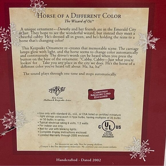 Hallmark 2002 Ornament The Wizard Of Oz Horse of A Different Color Musical UNTES - Picture 6 of 6